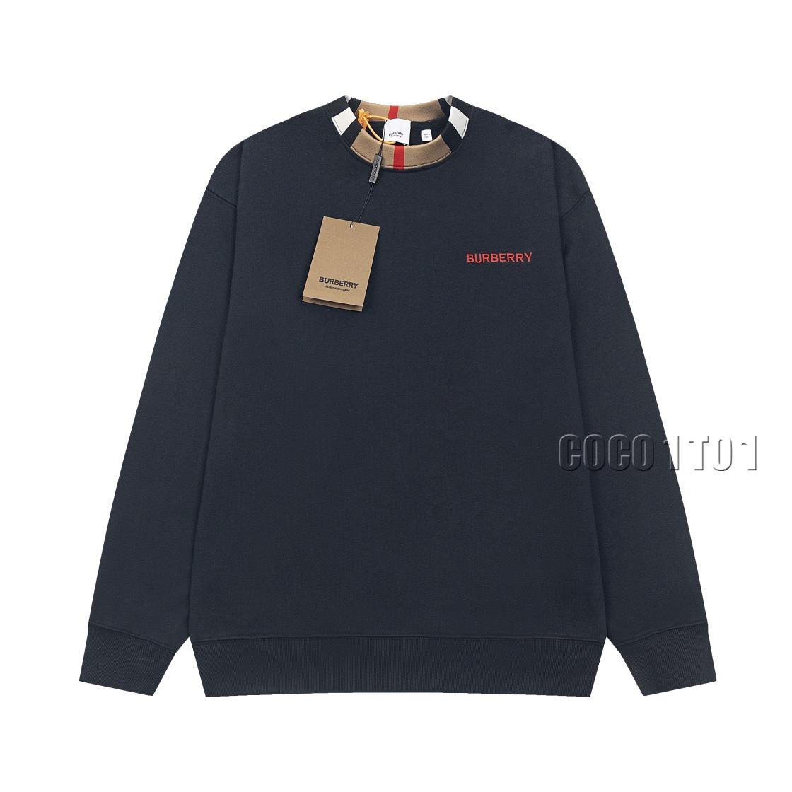 Burberry Patchwork Check Embroidery Crewneck Sweatshirt Dark Blue