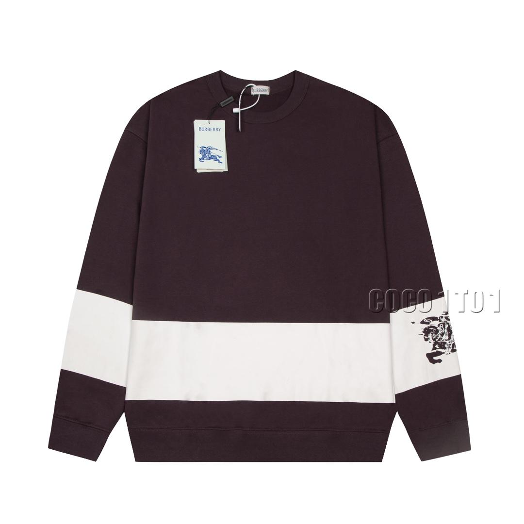 Burberry Front and Back Striped Knight Crewneck Sweatshirt Burgundy