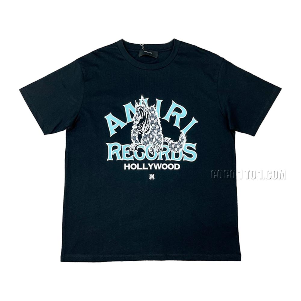 AMIRI New Wolf Printed Short Sleeve T-Shirt with Two-Color AM Wolf Letter Print