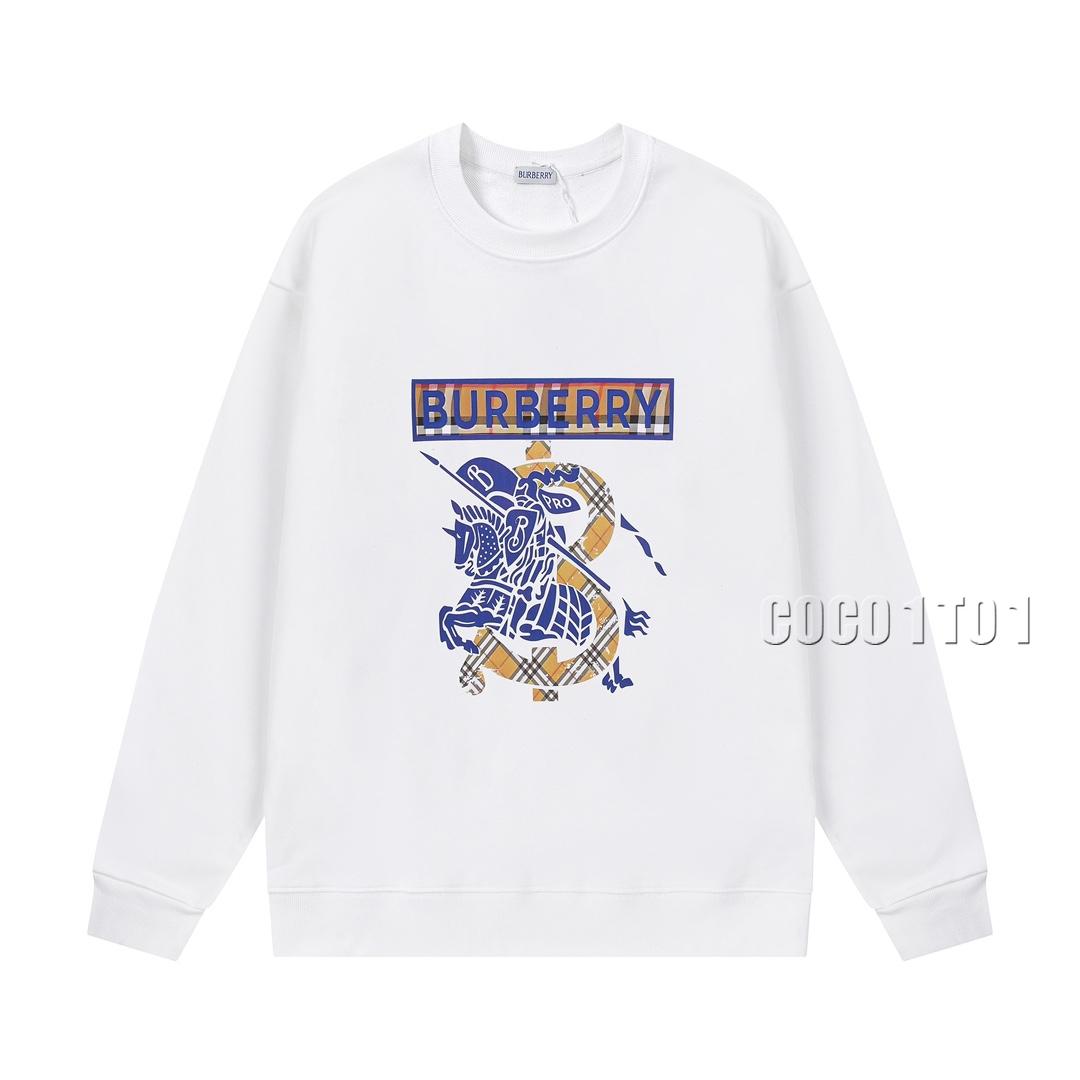 Burberry Printed TB Knight Letter Logo Crewneck Sweatshirt White