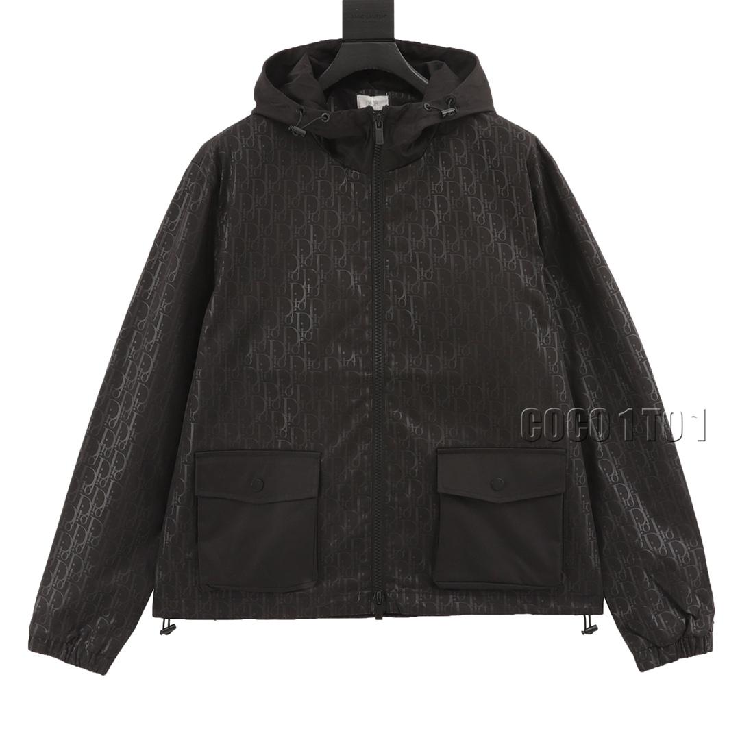 DIOR All-Over Woven Zip Hooded Jacket Black