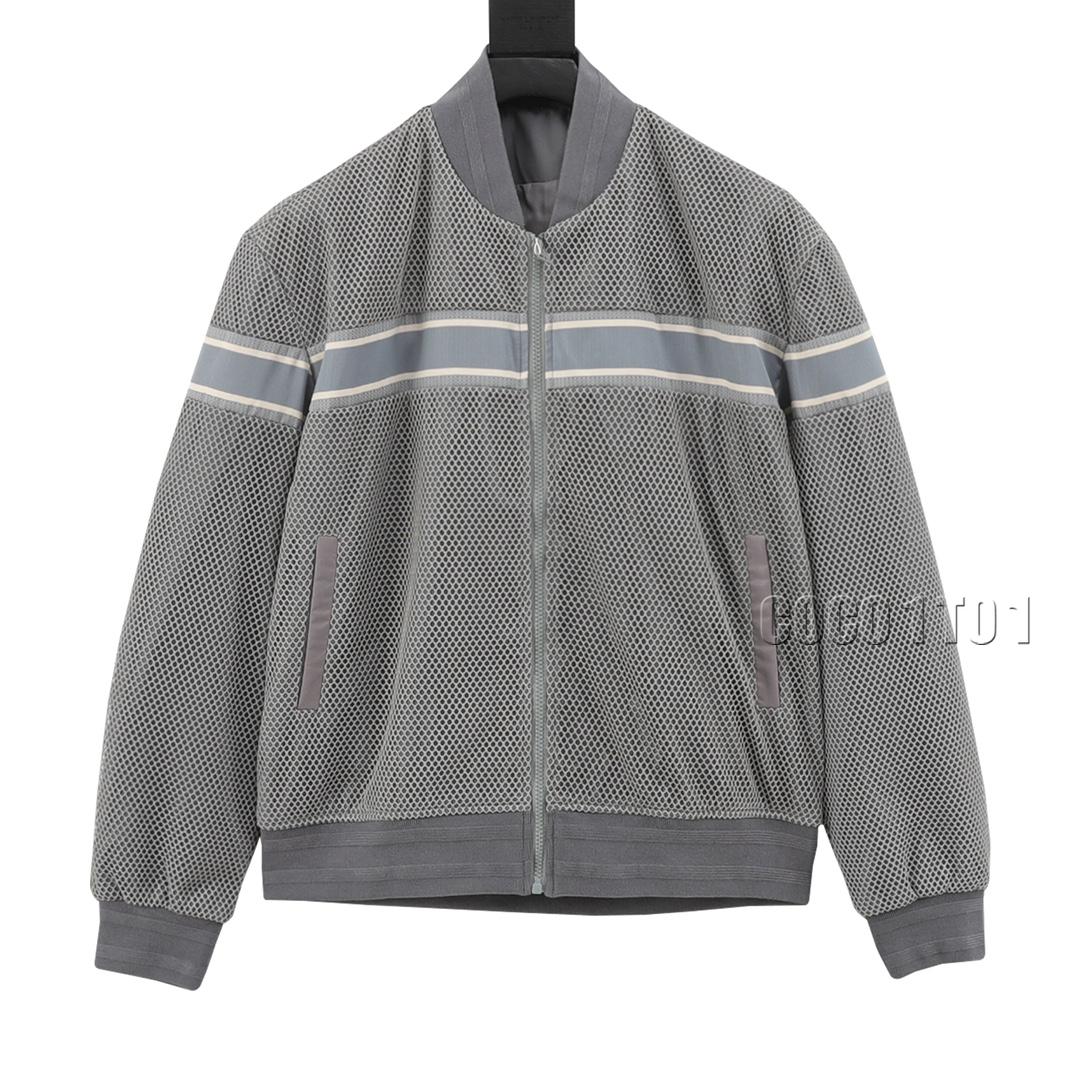DIOR Mesh Tape Baseball Jacket Gray
