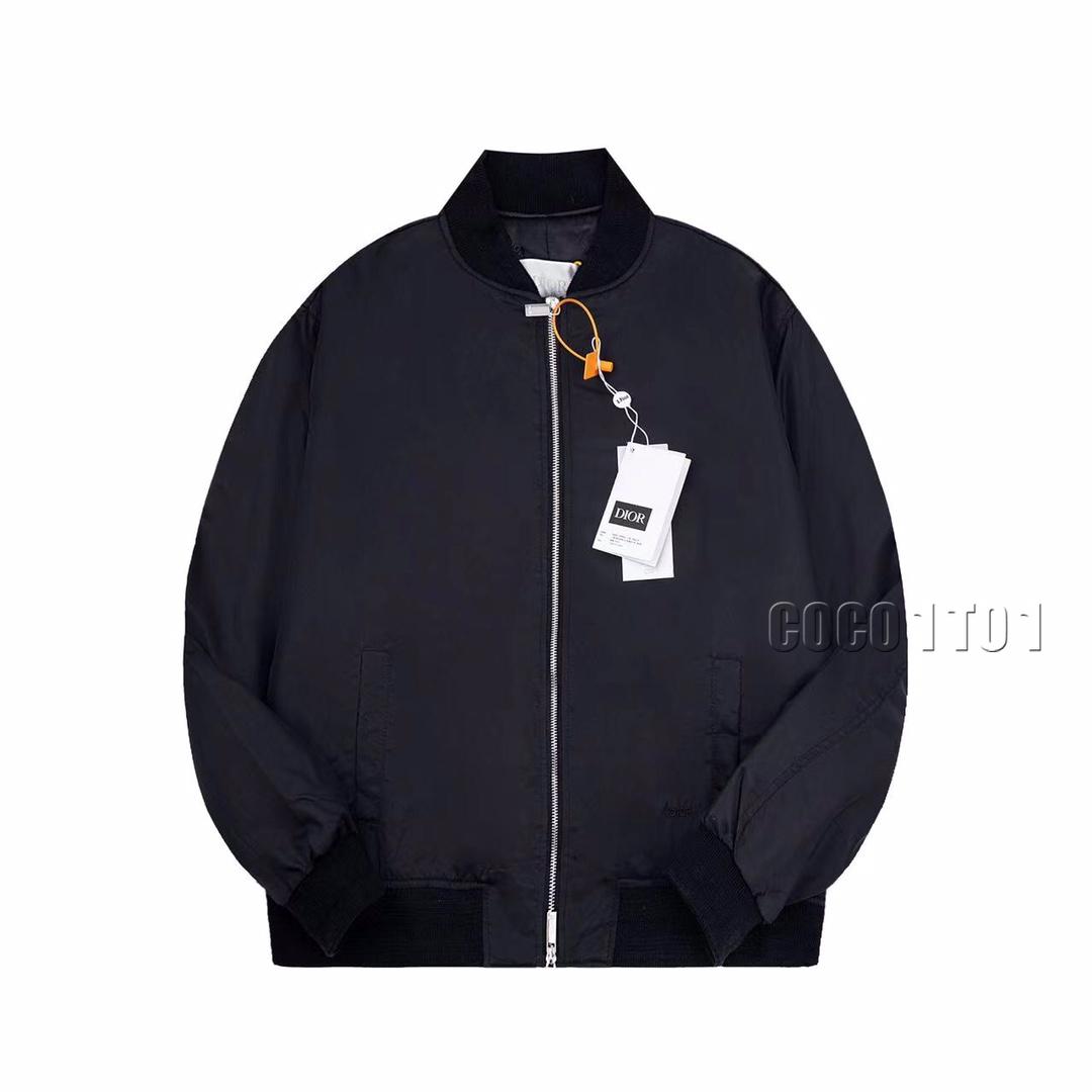 DIOR Letter Precision Embroidery Padded Bomber Jacket Black