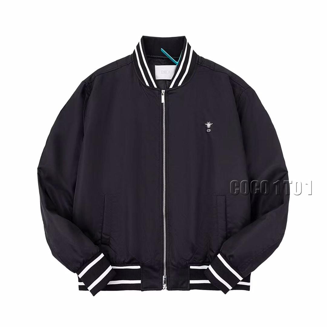 DIOR Letter Precision Embroidery Padded Bomber Jacket Black