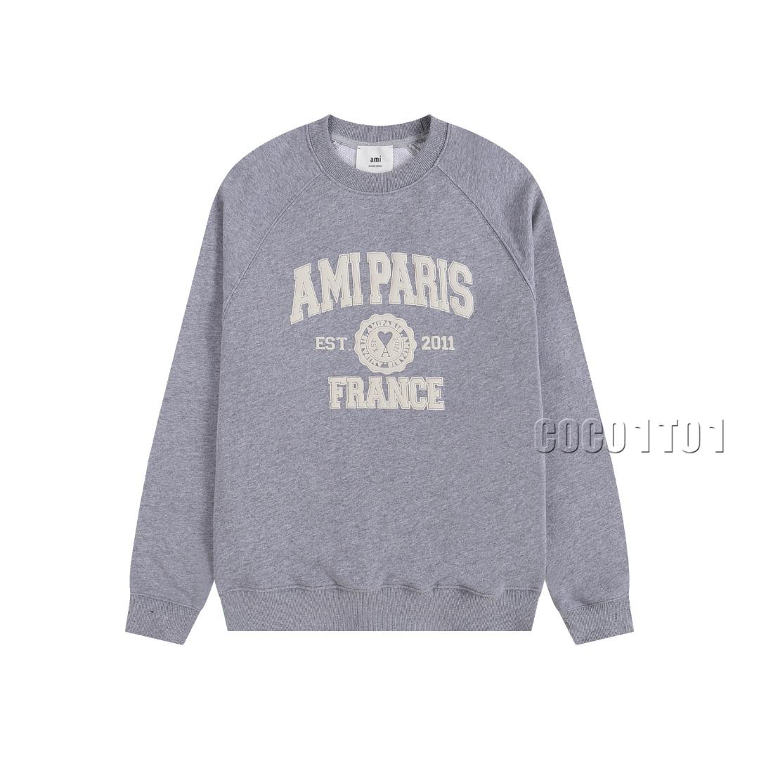 AMI PARIS Printed Logo Crewneck Sweatshirt in Gray
