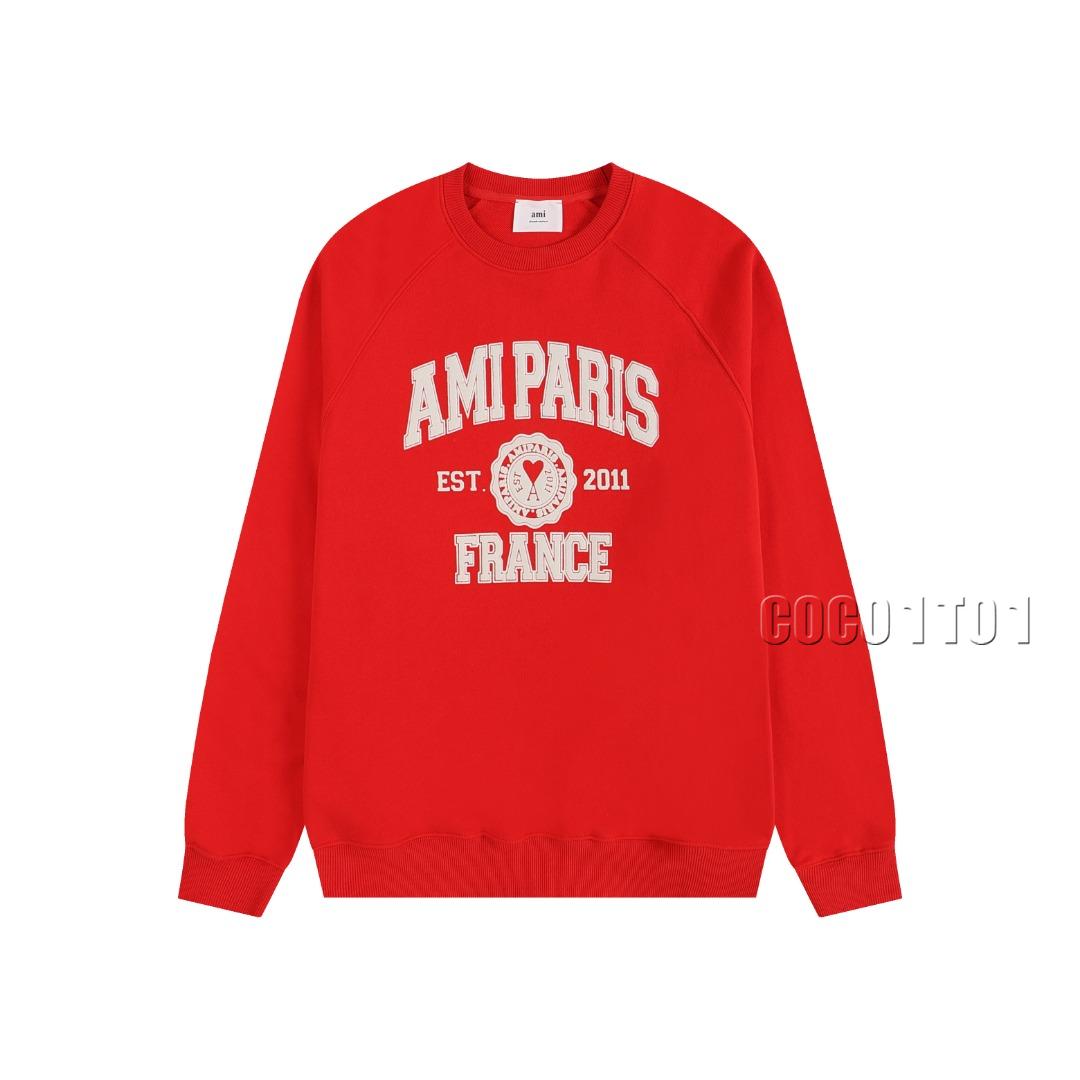 AMI PARIS Printed Logo Crewneck Sweatshirt in Red