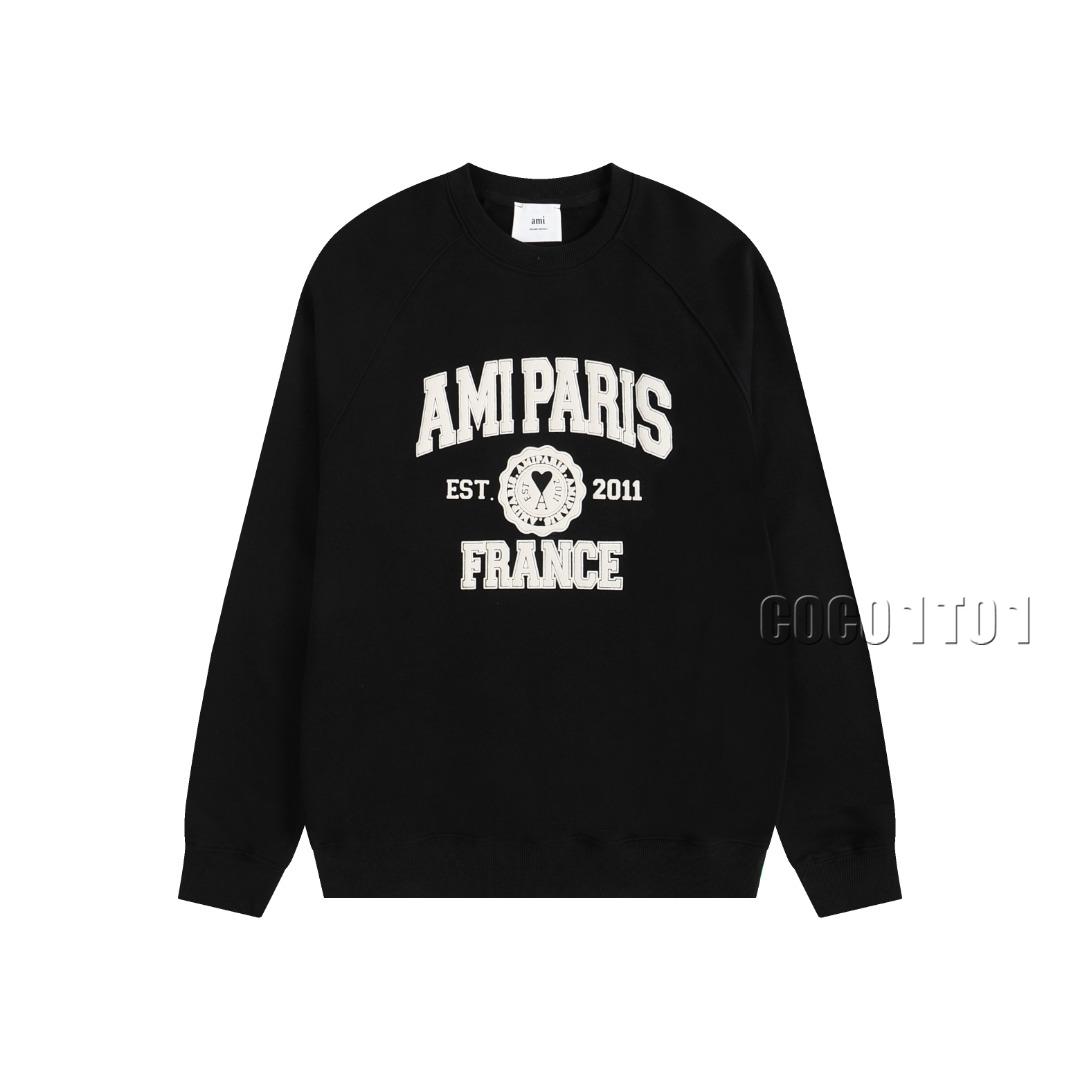 AMI PARIS Printed Logo Crewneck Sweatshirt in Black