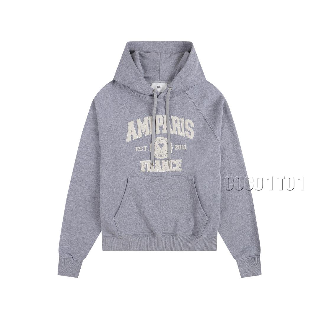 AMI PARIS Printed Logo Hoodie in Gray