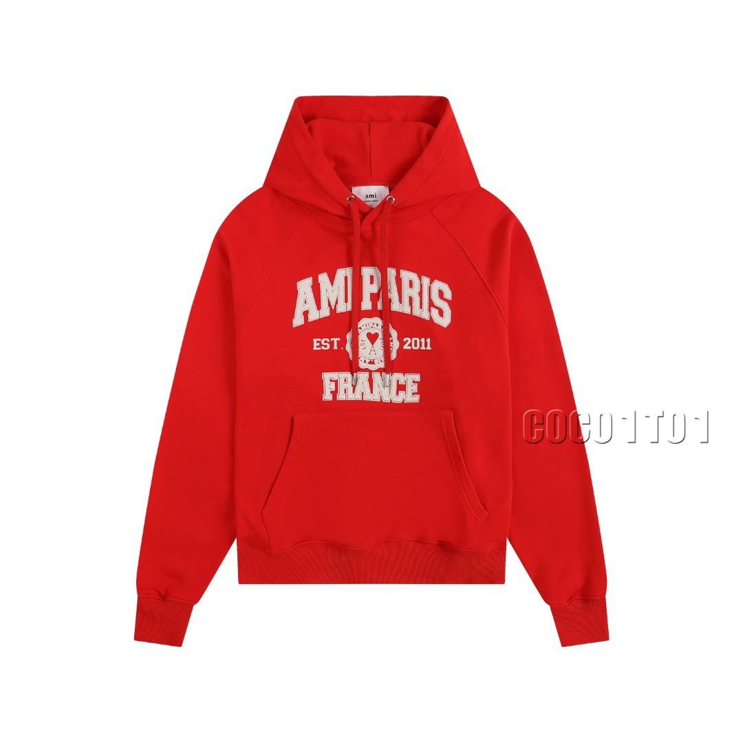 AMI PARIS Printed Logo Hoodie in Red