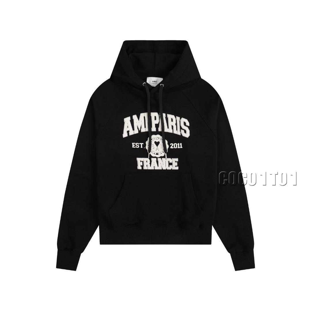 AMI PARIS Printed Logo Hoodie in Black