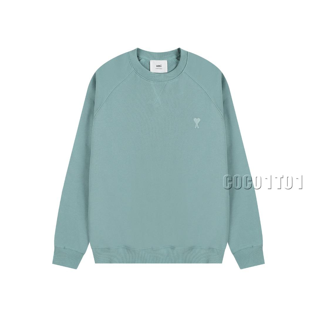AMI PARIS Small Heart Embroidery Crewneck Sweatshirt in Gray Green
