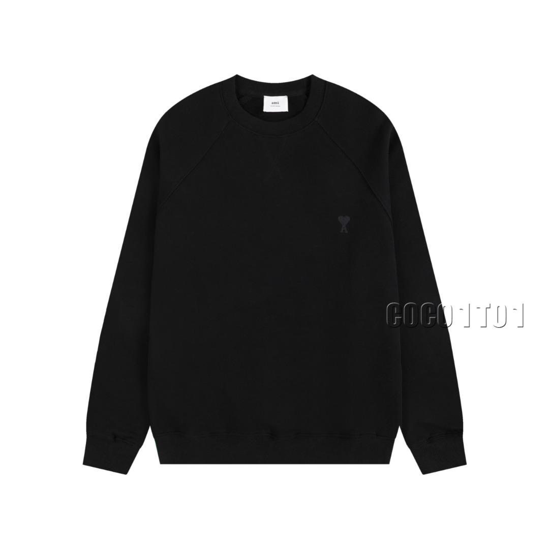 AMI PARIS Small Heart Embroidery Crewneck Sweatshirt in Black