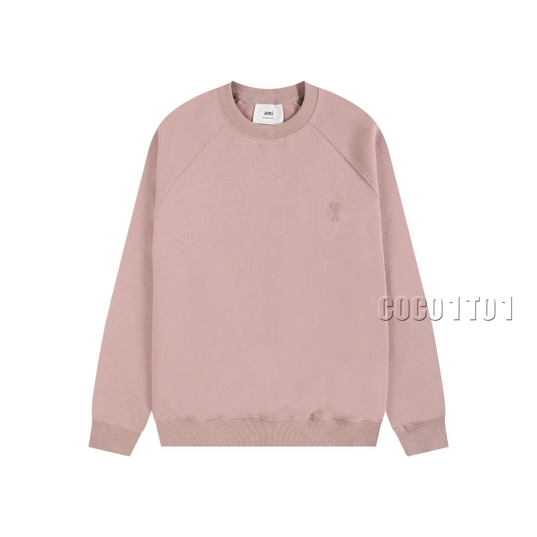 AMI PARIS Small Heart Embroidery Crewneck Sweatshirt in Dark Pink