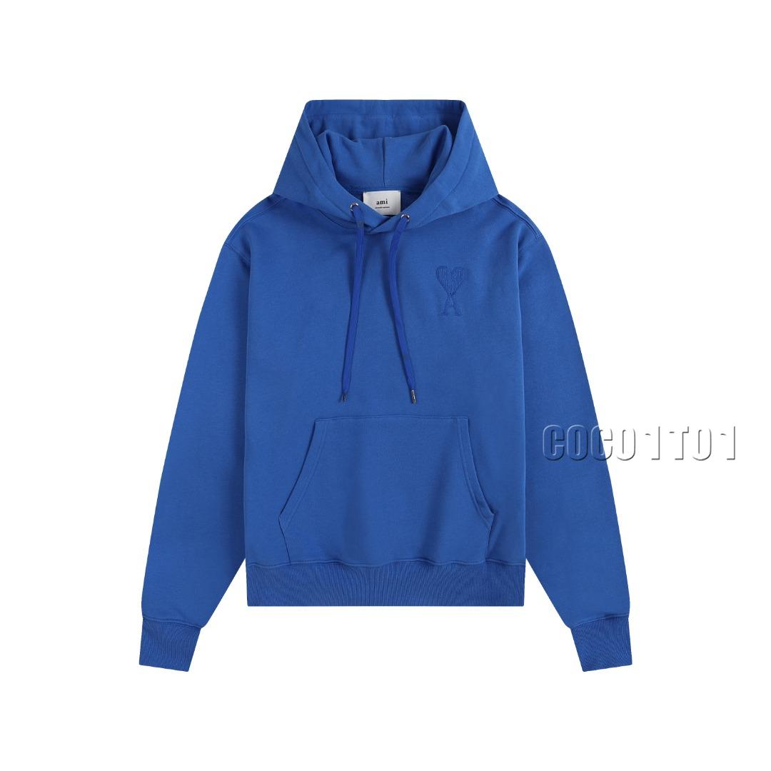 AMI PARIS Classic Towel Embroidery Hoodie in Bright Blue
