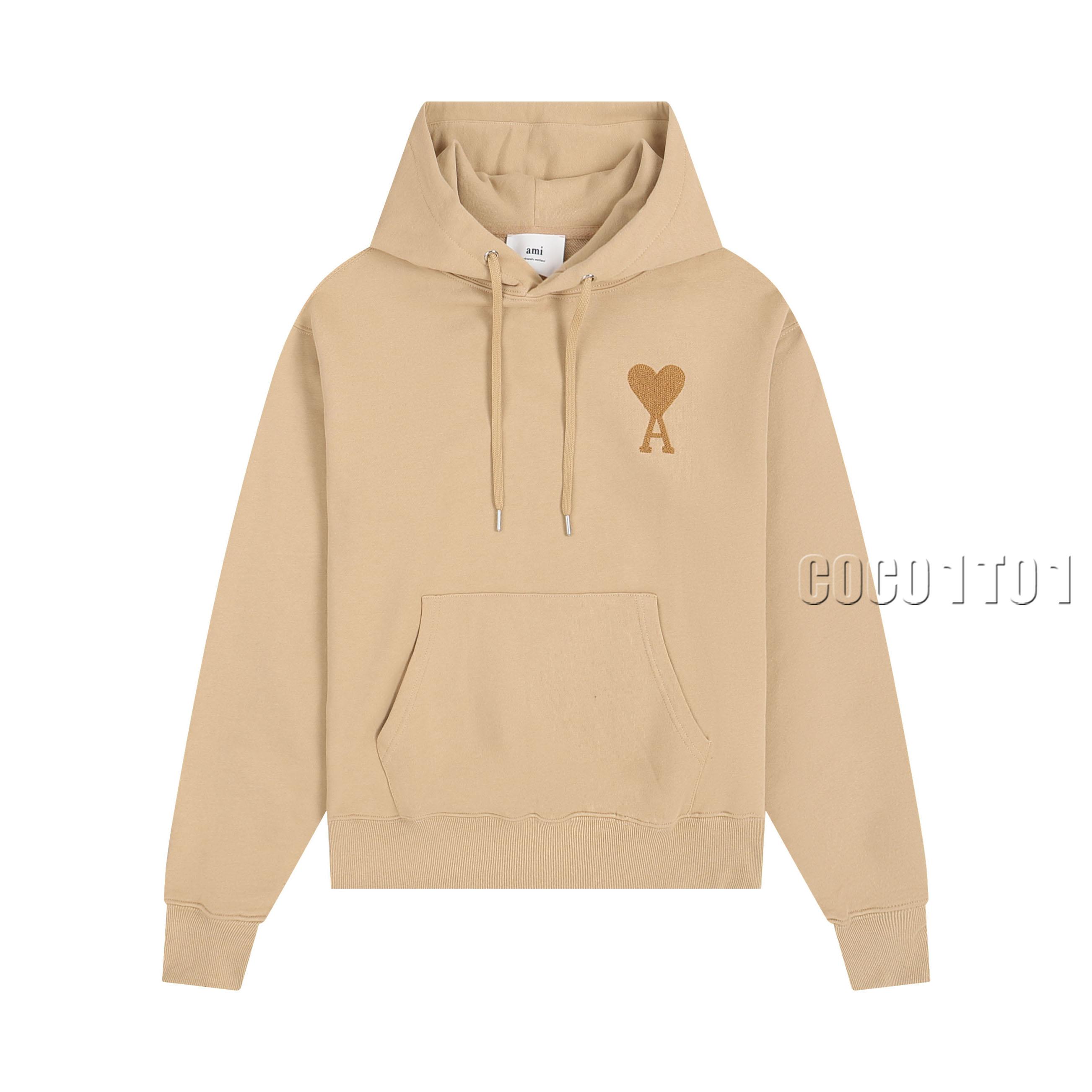 AMI PARIS Classic Towel Embroidery Hoodie in Coffee