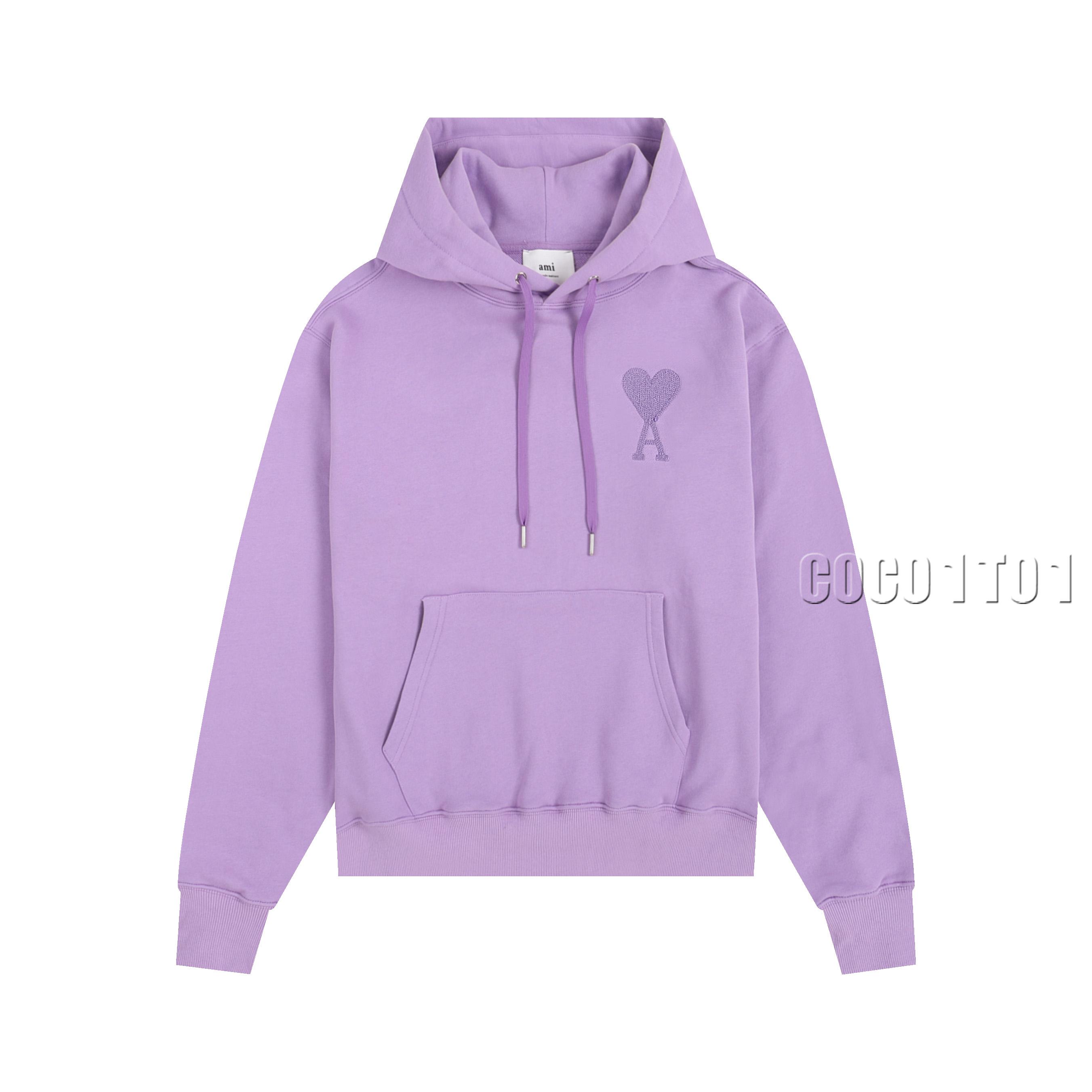 AMI PARIS Classic Towel Embroidery Hoodie in Purple