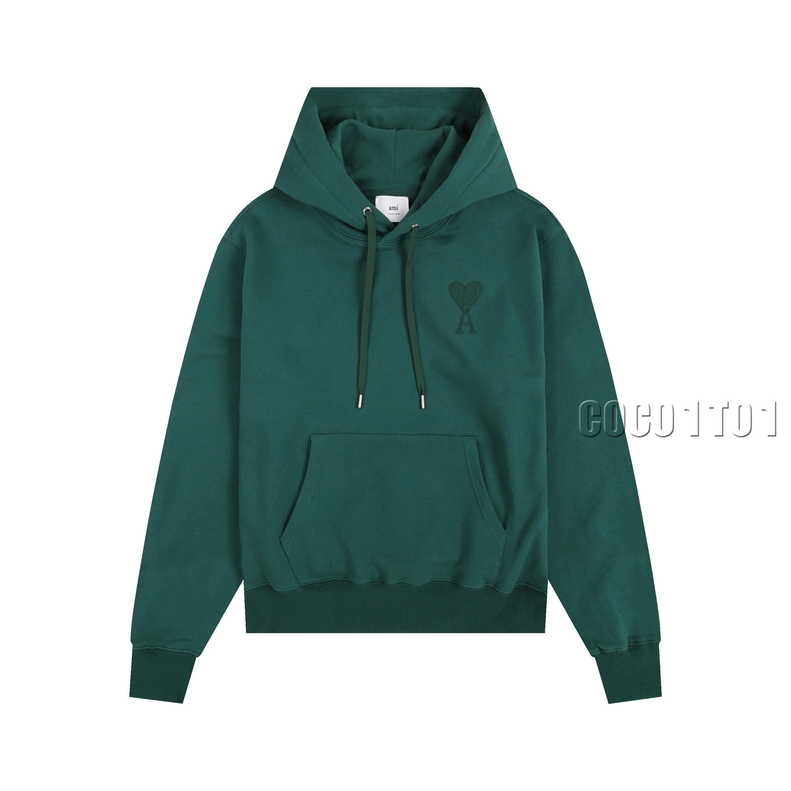 AMI PARIS Classic Towel Embroidery Hoodie in Dark Green