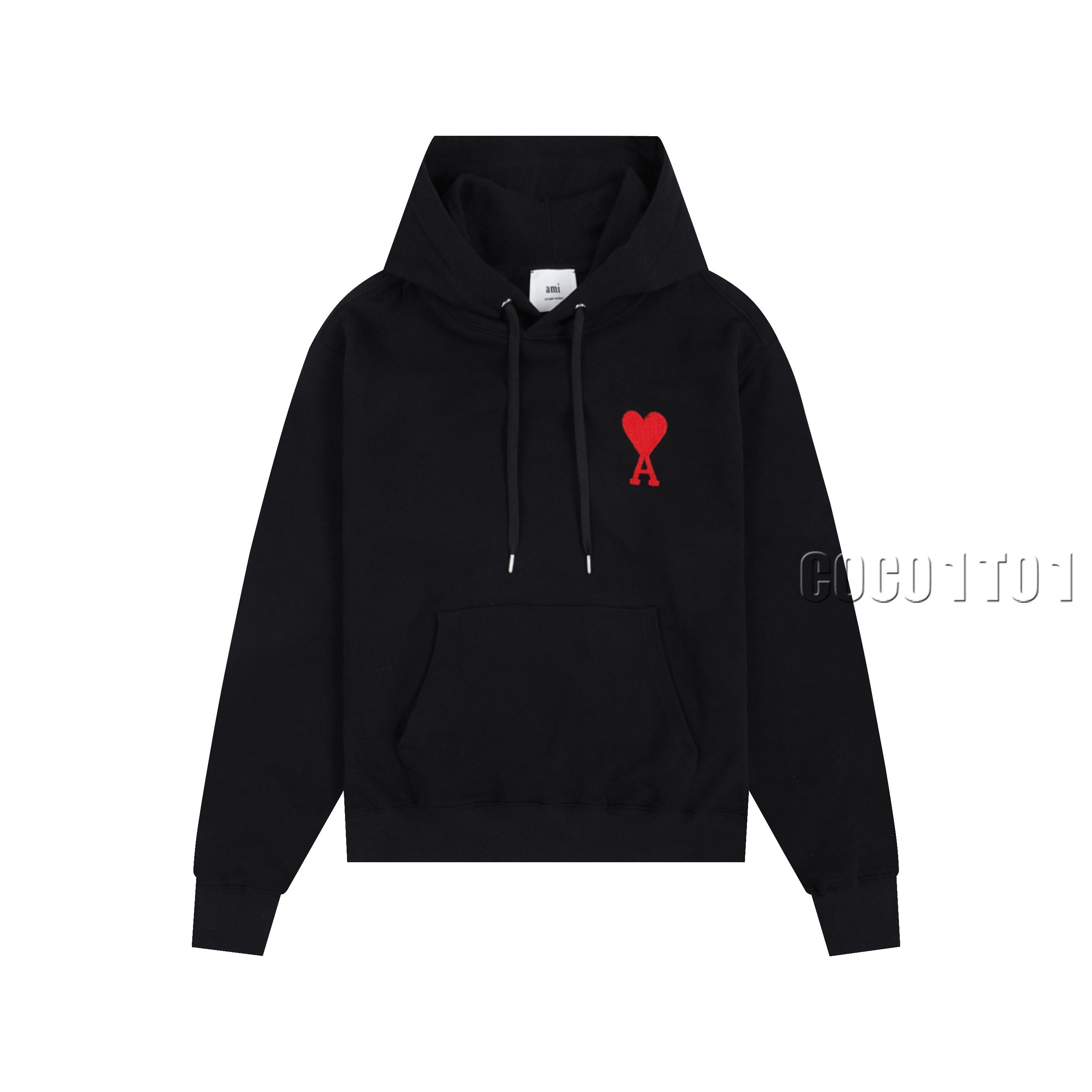 AMI PARIS Classic Towel Embroidery Hoodie in Black and Red