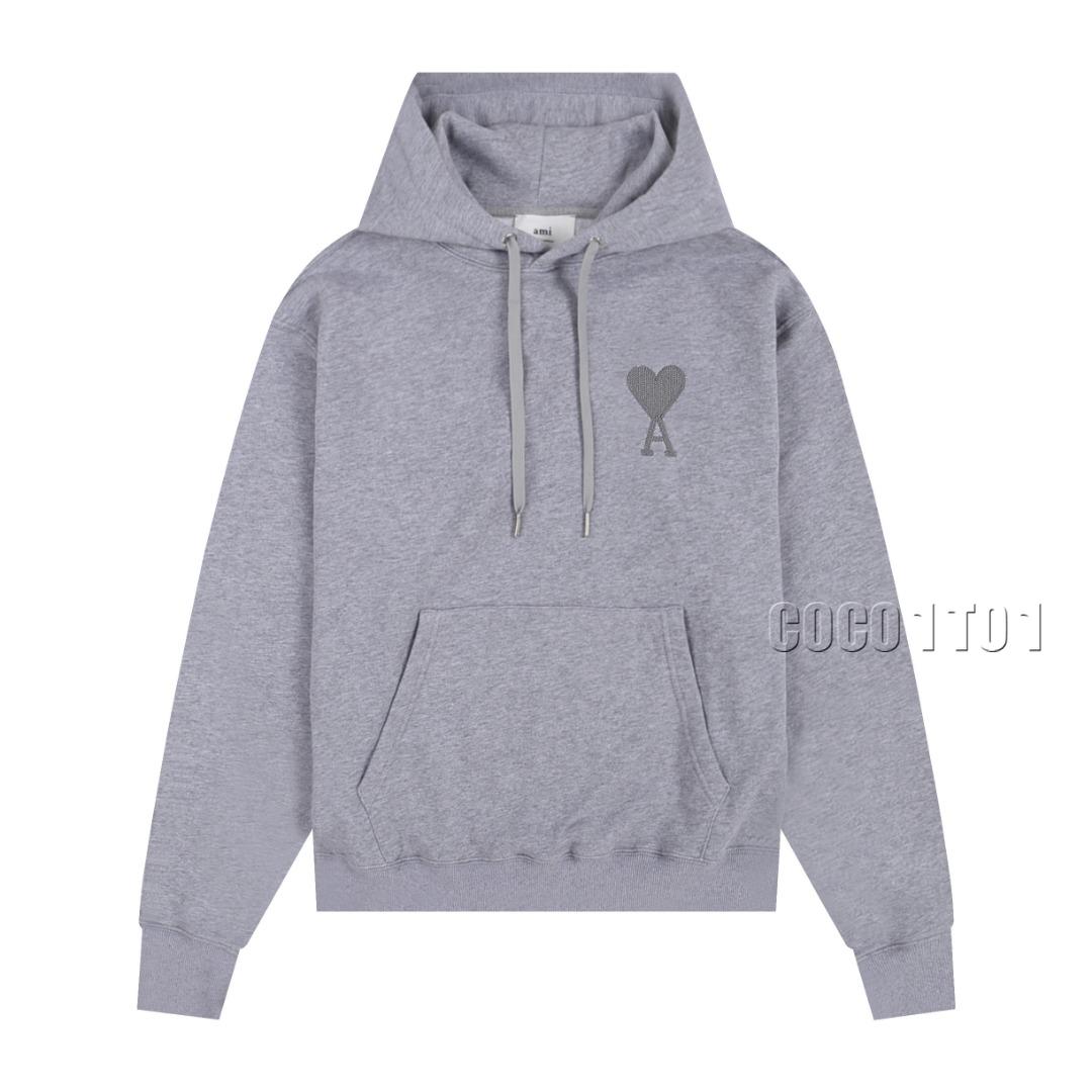 AMI PARIS Classic Towel Embroidery Hoodie in Gray