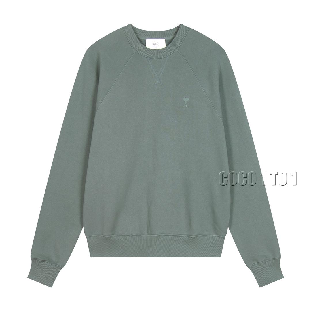 AMI PARIS Small Heart Embroidery Crewneck Sweatshirt in Green