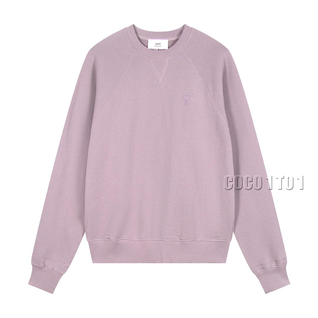 AMI PARIS Small Heart Embroidery Crewneck Sweatshirt in Purple