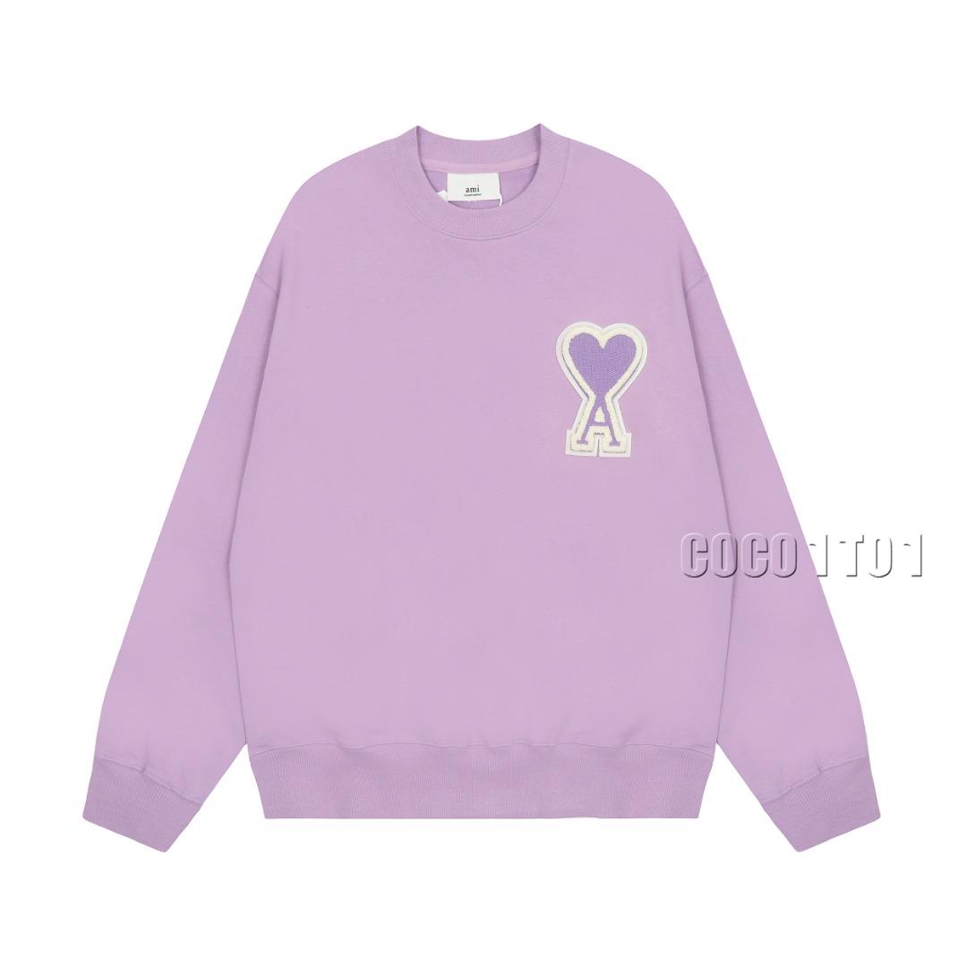 AMI PARIS Macaron Big Heart Embroidery Crewneck Sweatshirt in Purple