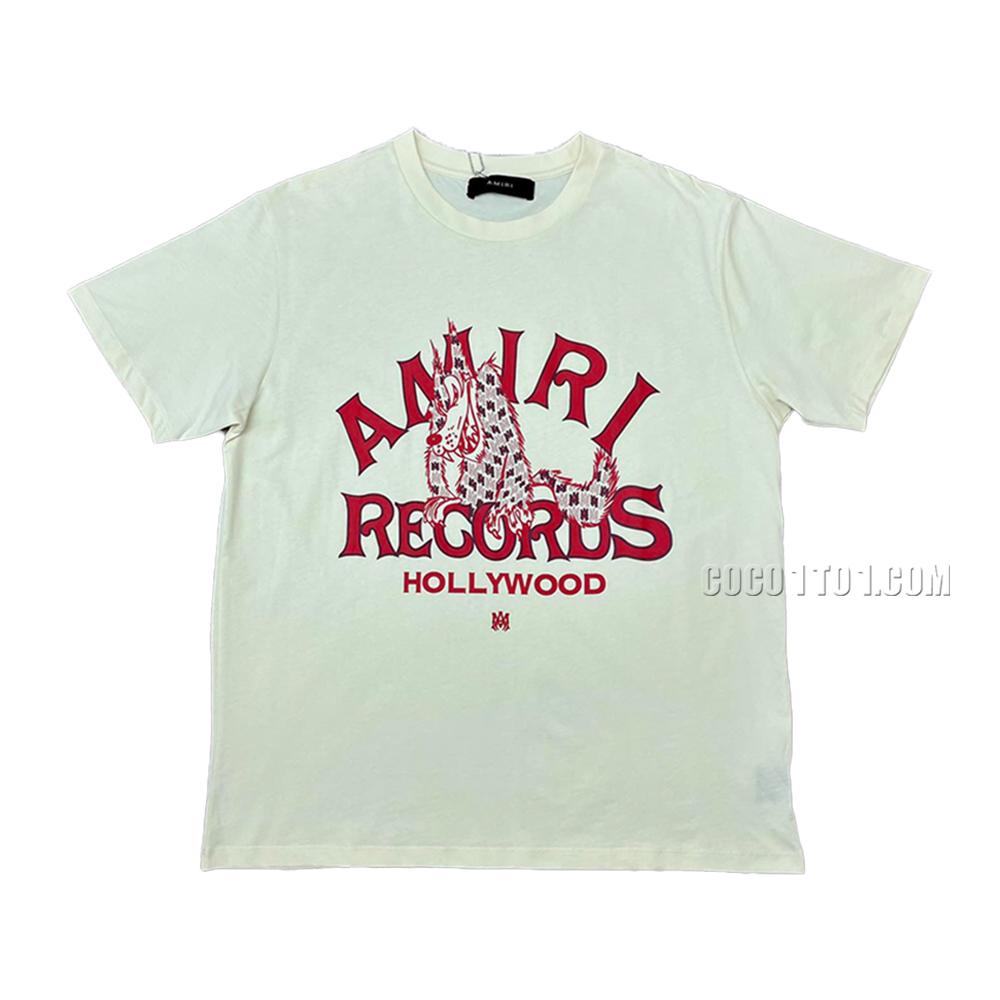 AMIRI New Red Wolf Printed Short Sleeve T-Shirt with Red Wolf Letter Print