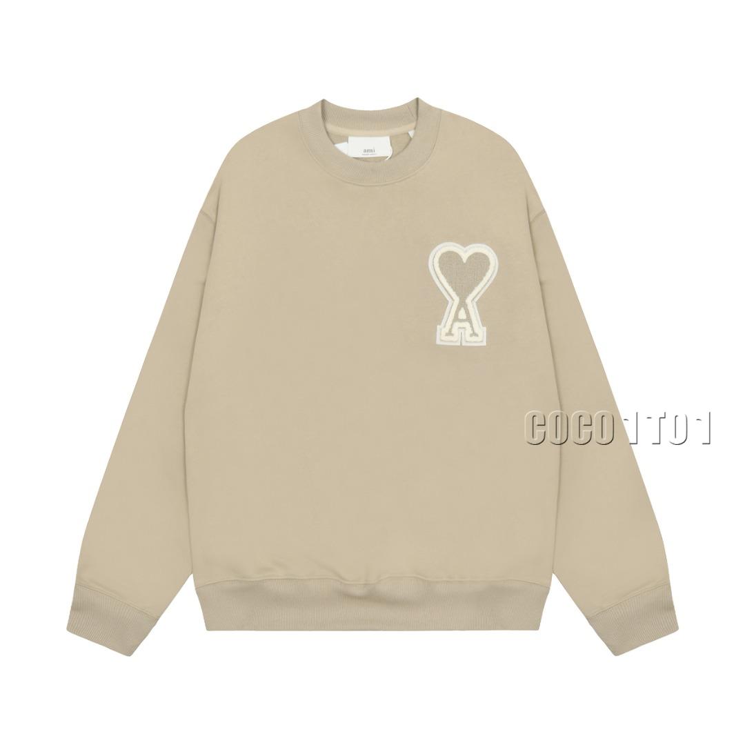 AMI PARIS Macaron Big Heart Embroidery Crewneck Sweatshirt in Brown