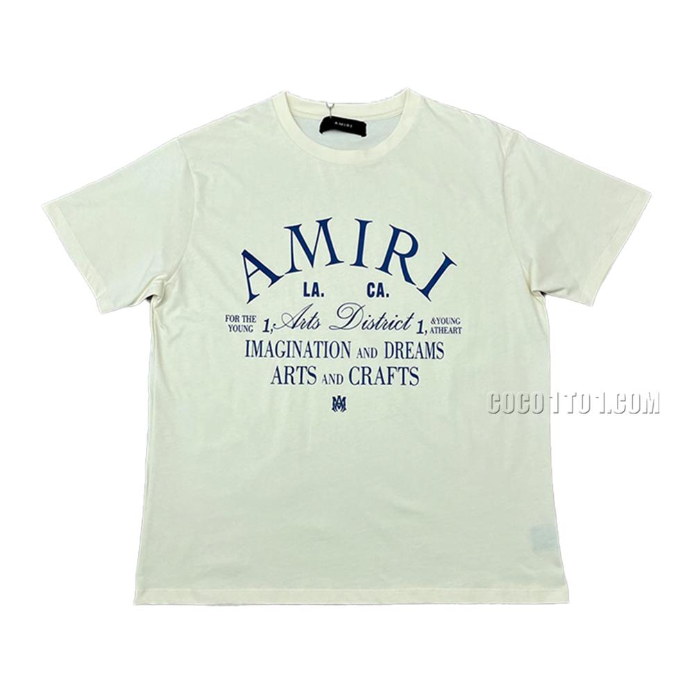AMIRI New Blue Letter Printed Short Sleeve T-Shirt with Deep Blue Letter Print