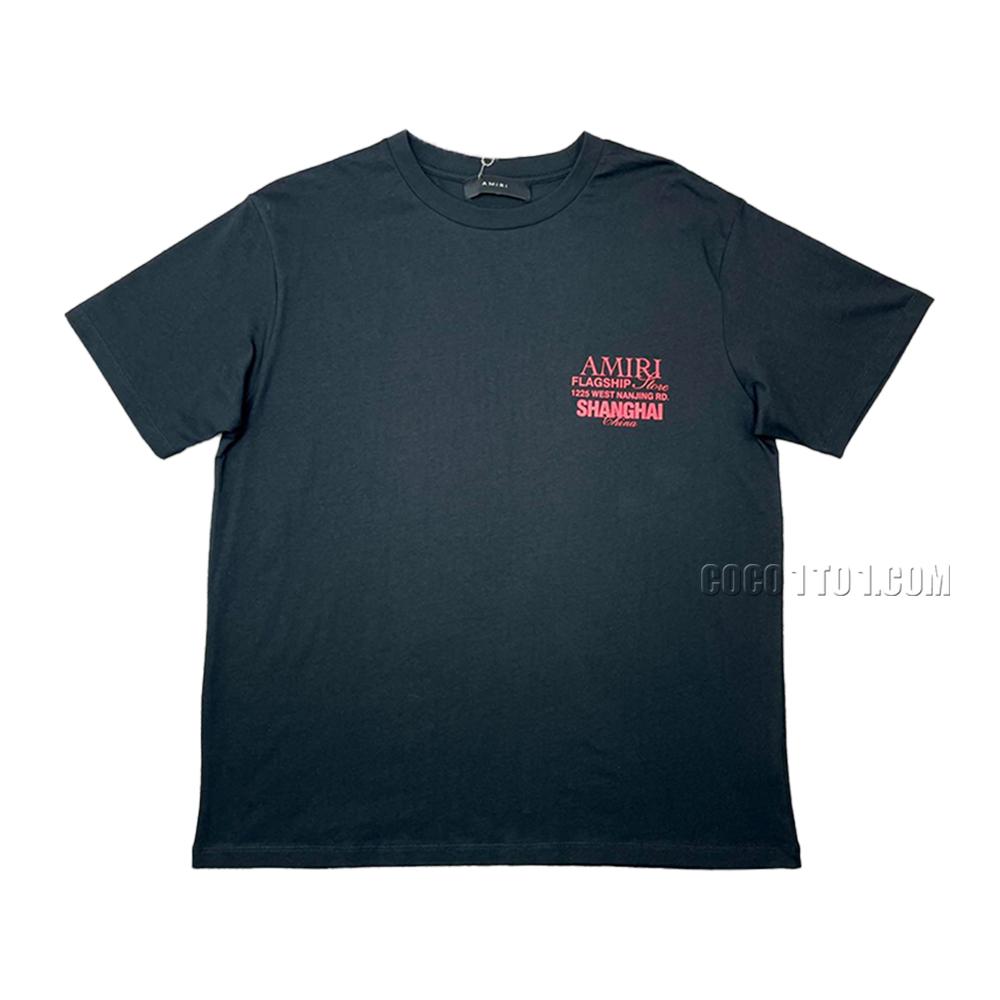 AMIRI New Red Letter Printed Short Sleeve T-Shirt with Red Letter and Bone Print on the Back