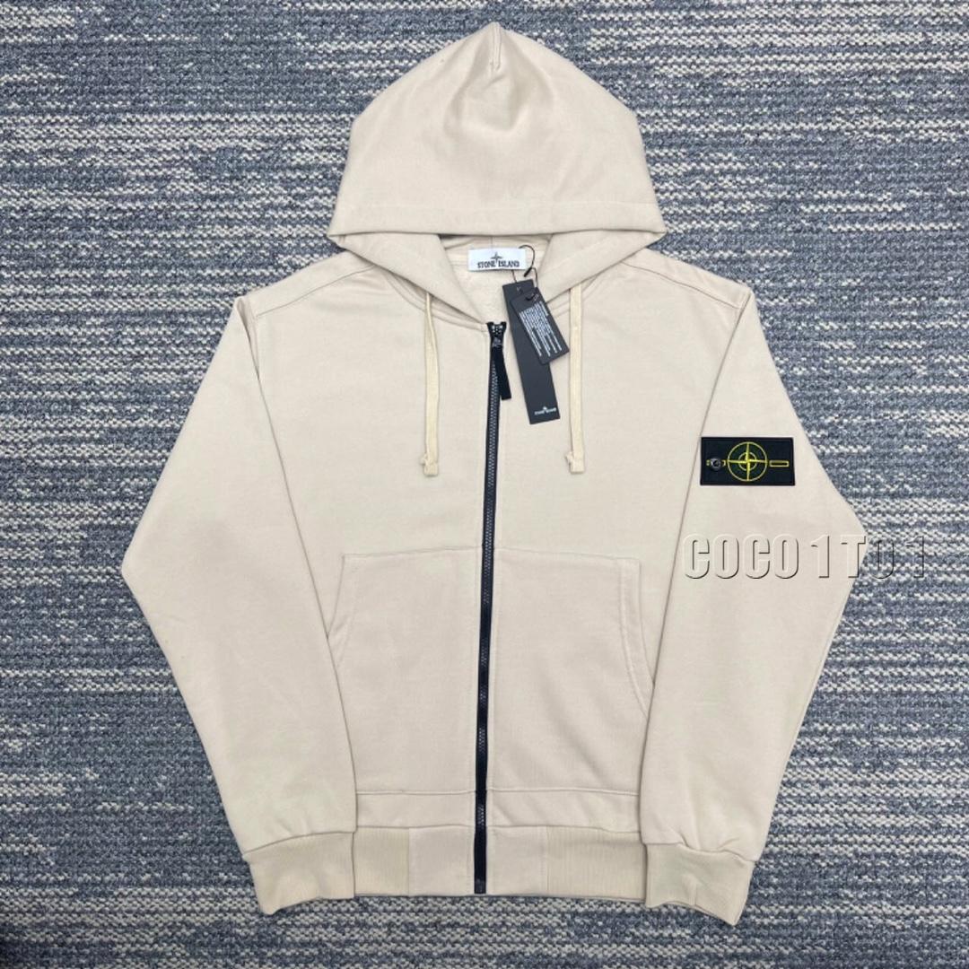 STONE ISLAND Compass Badge Hooded Zip Cardigan Beige