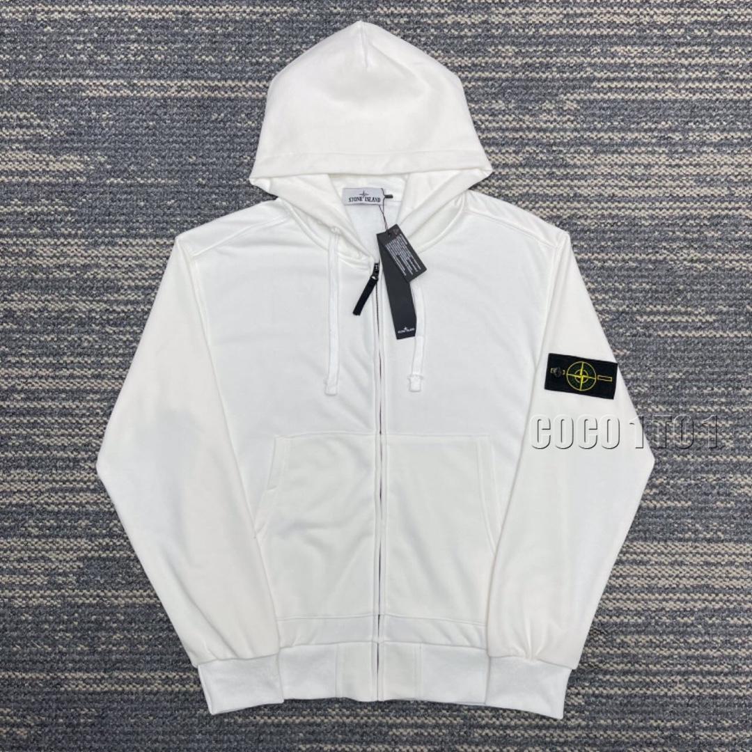 STONE ISLAND Compass Badge Hooded Zip Cardigan White