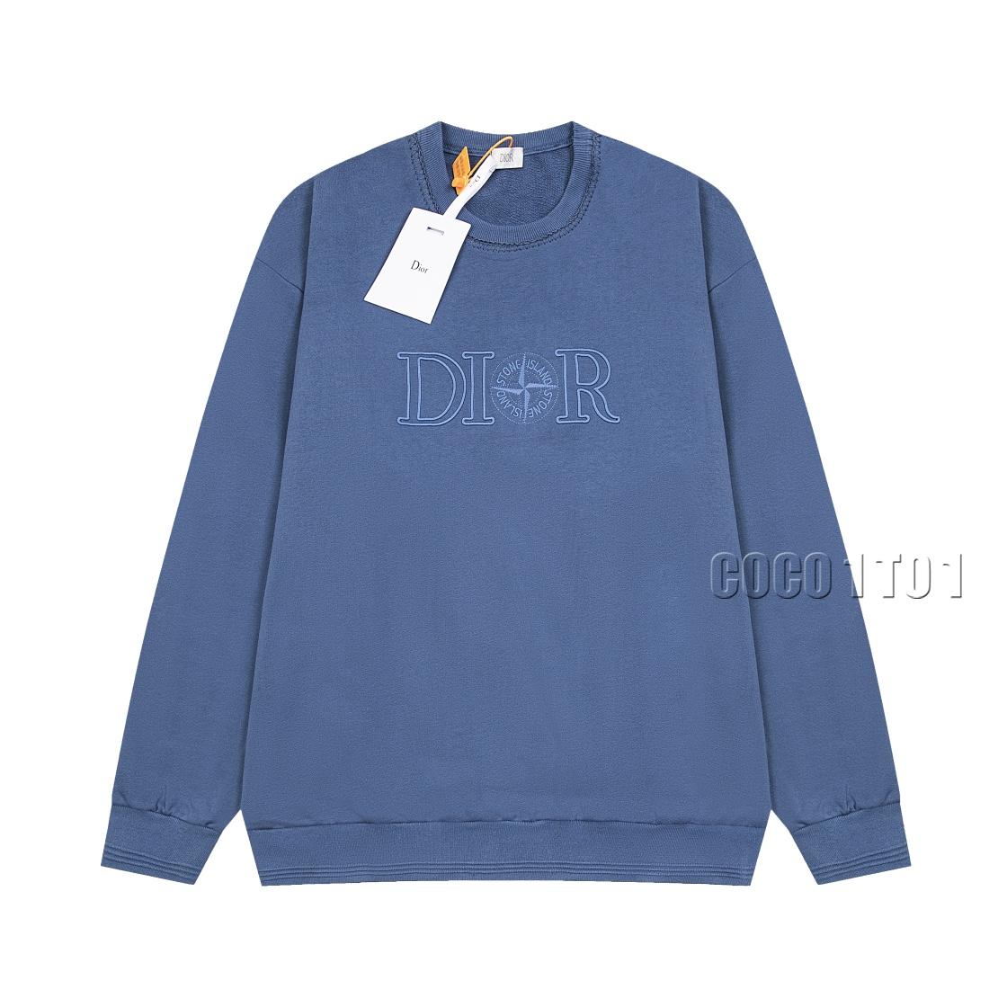DIOR×STONE ISLAND Co-branded Embroidered Crewneck Sweatshirt Blue