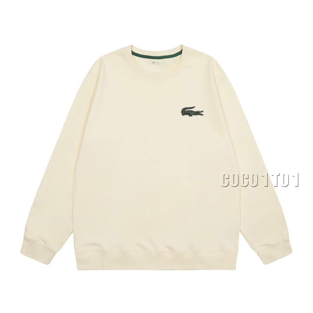 LACOSTE Embroidered Logo Crewneck Sweatshirt in Beige