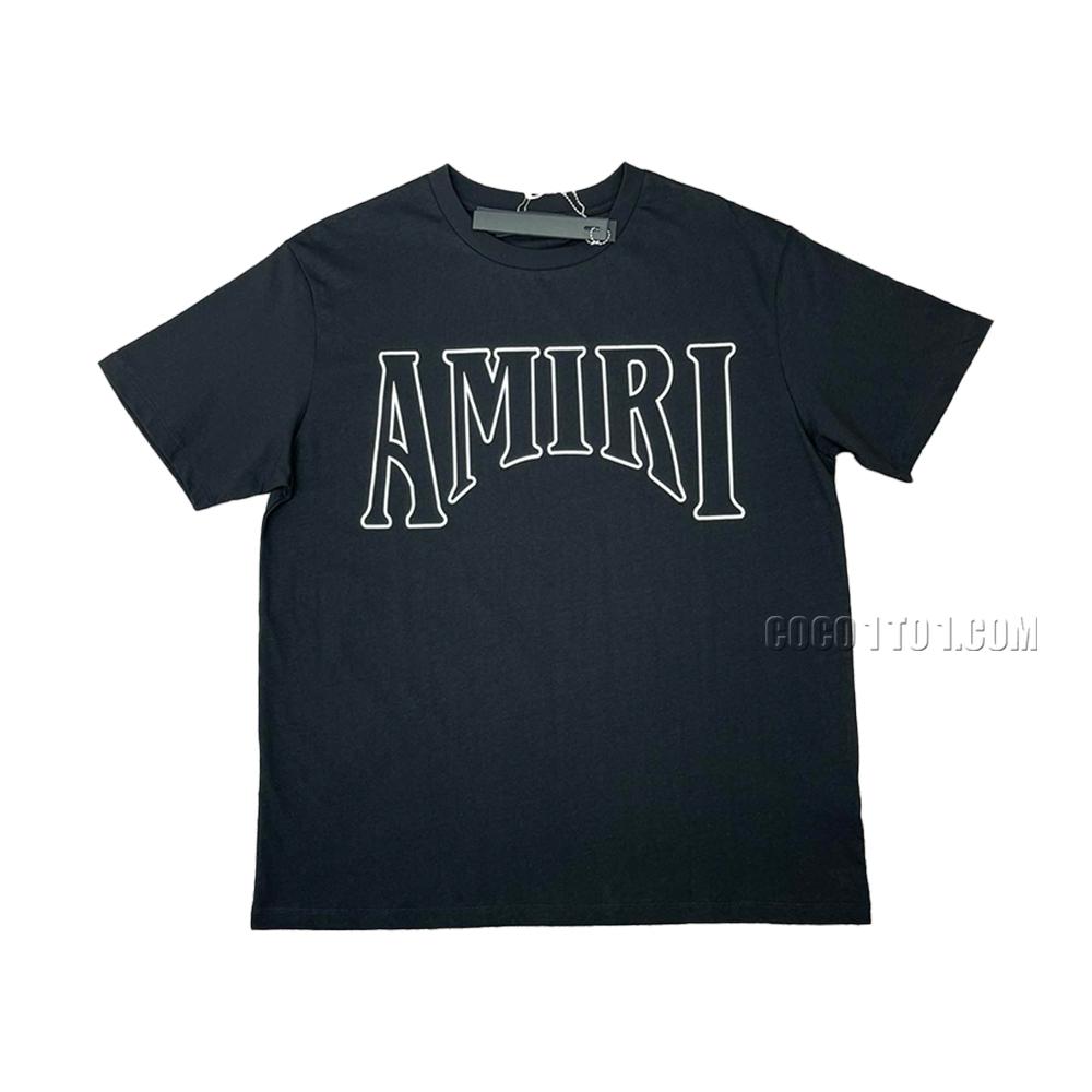 AMIRI New Sun Avatar Black T-Shirt Short Sleeve with Logo Letter and Sun Avatar Print on the Back