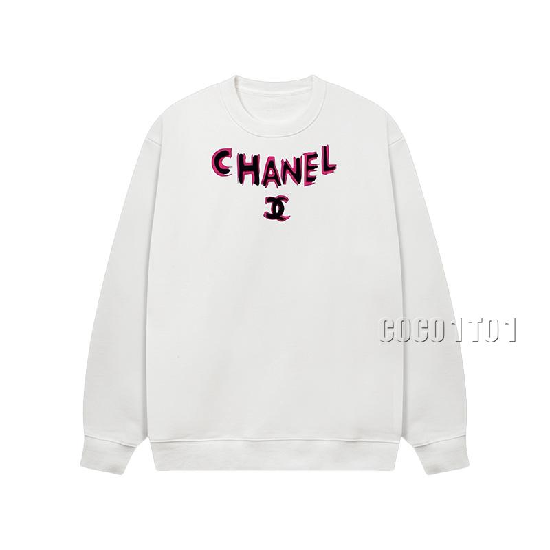 CHANEL Hand-painted Double C Necklace Crewneck Sweatshirt White