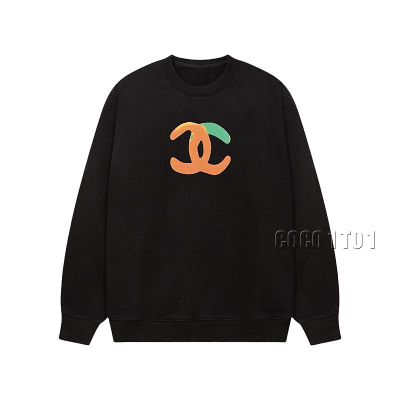CHANEL Hand-painted Double C Necklace Crewneck Sweatshirt Black