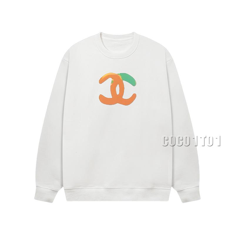 CHANEL Hand-painted Double C Necklace Crewneck Sweatshirt White