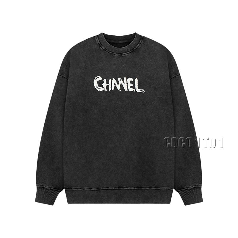 CHANEL Washed Snowflake Color-painted Double C Crewneck Sweatshirt