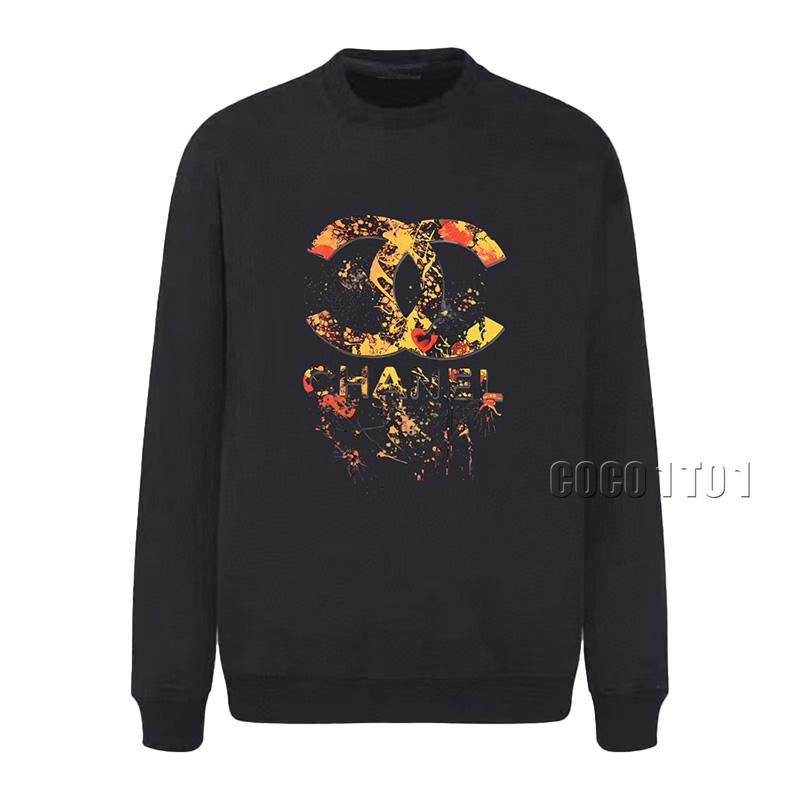 CHANEL Double C Letter Logo Print Crewneck Sweatshirt Black