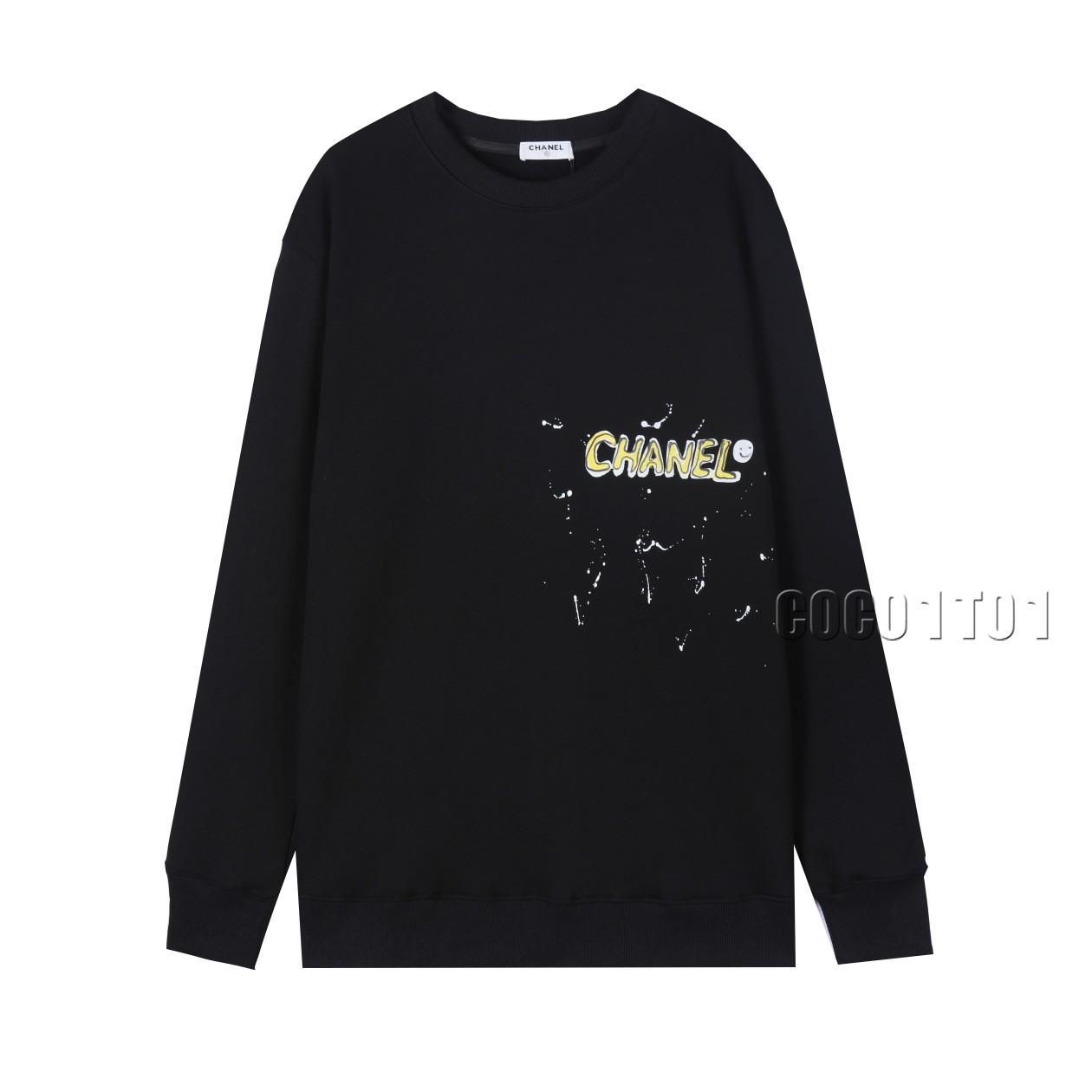 CHANEL Colorful Hand-painted Graffiti Crewneck Sweatshirt Black
