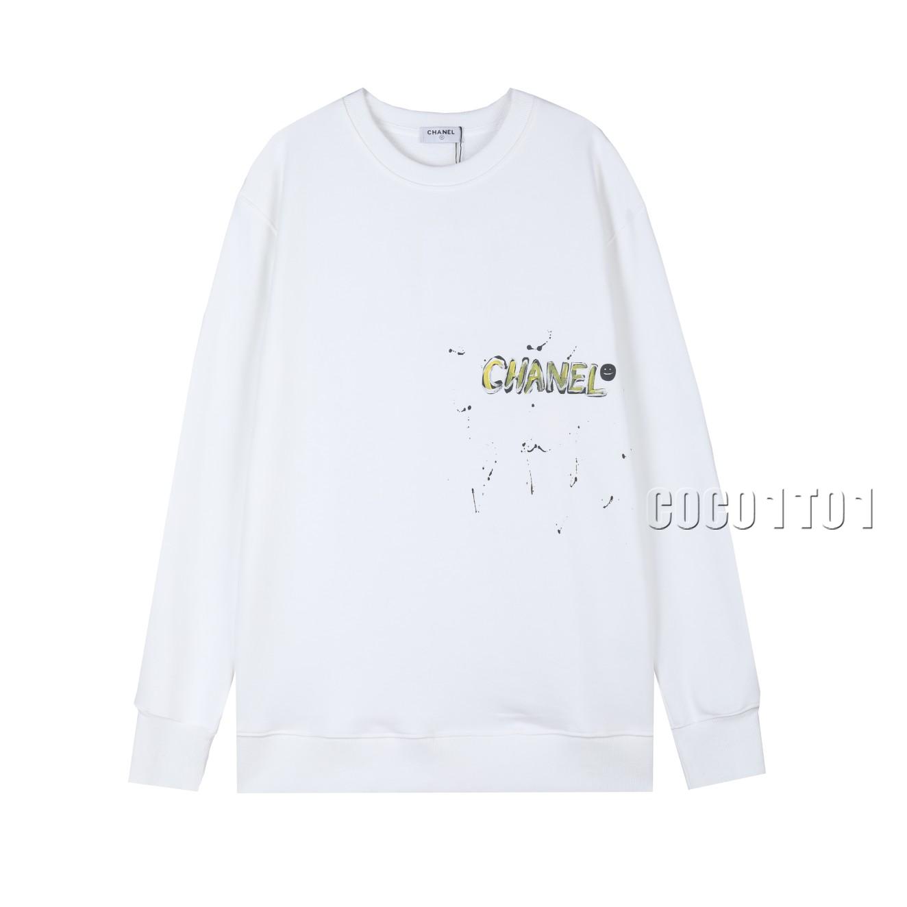 CHANEL Colorful Hand-painted Graffiti Crewneck Sweatshirt White