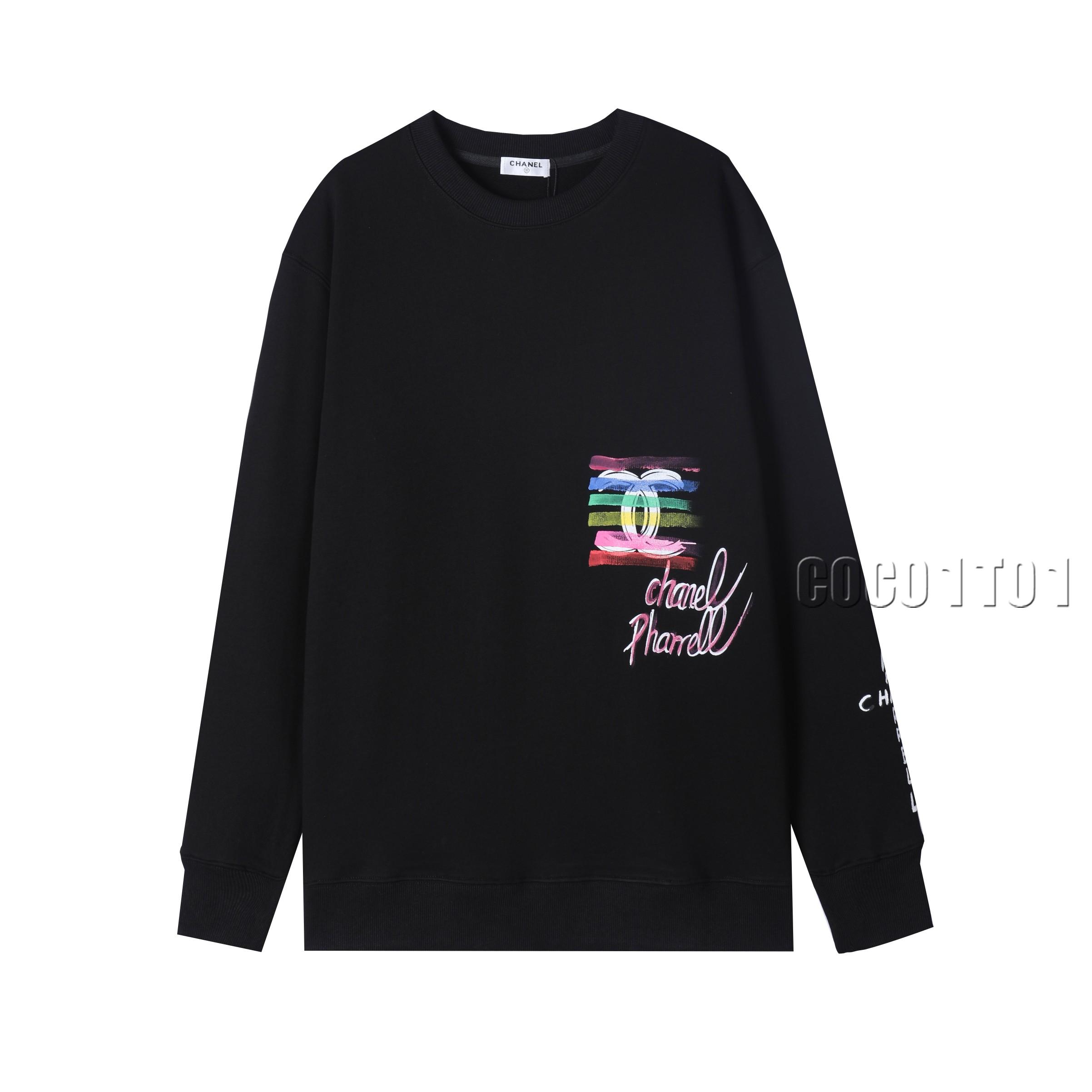 CHANEL Colorful Hand-painted Graffiti Crewneck Sweatshirt Black
