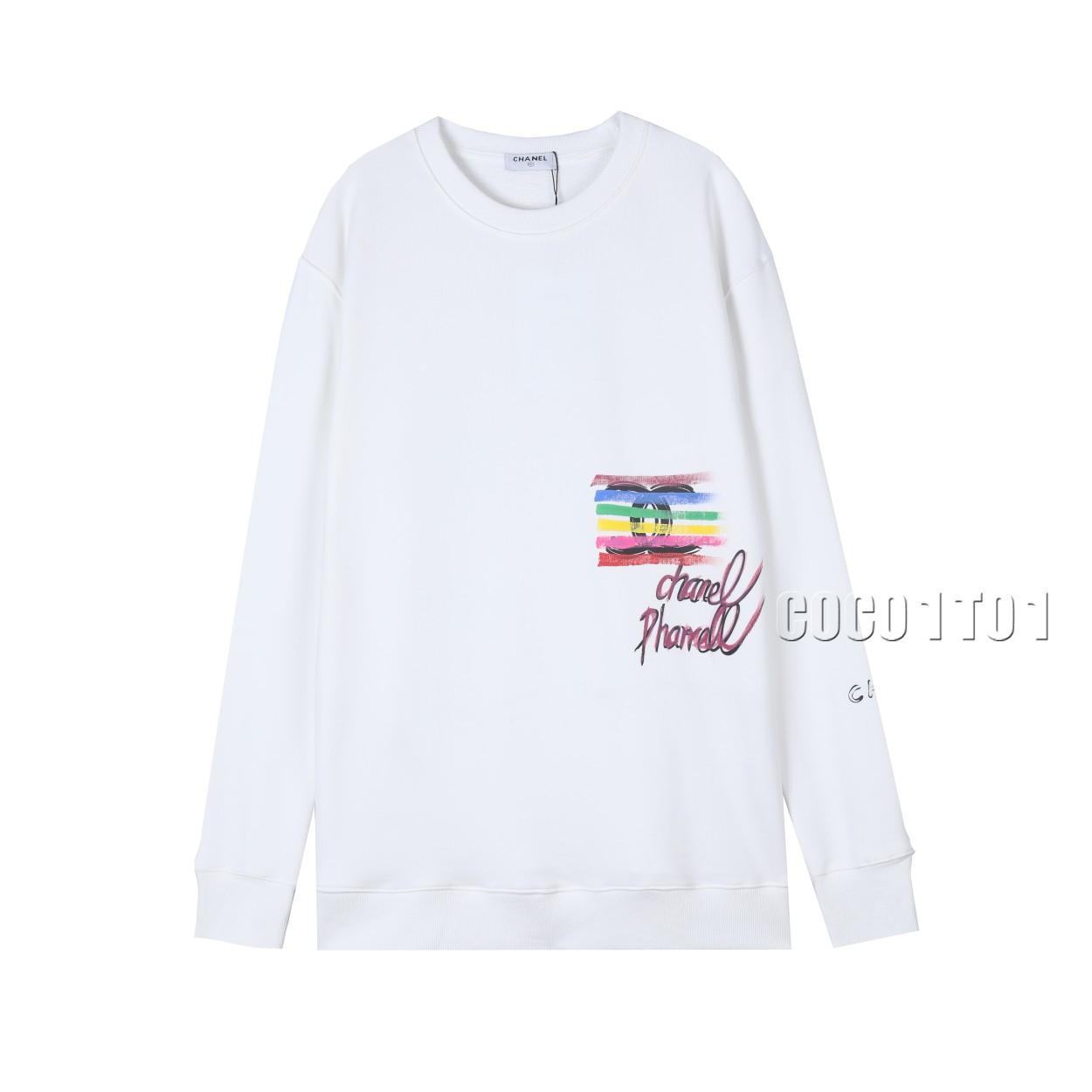 CHANEL Colorful Hand-painted Graffiti Crewneck Sweatshirt White