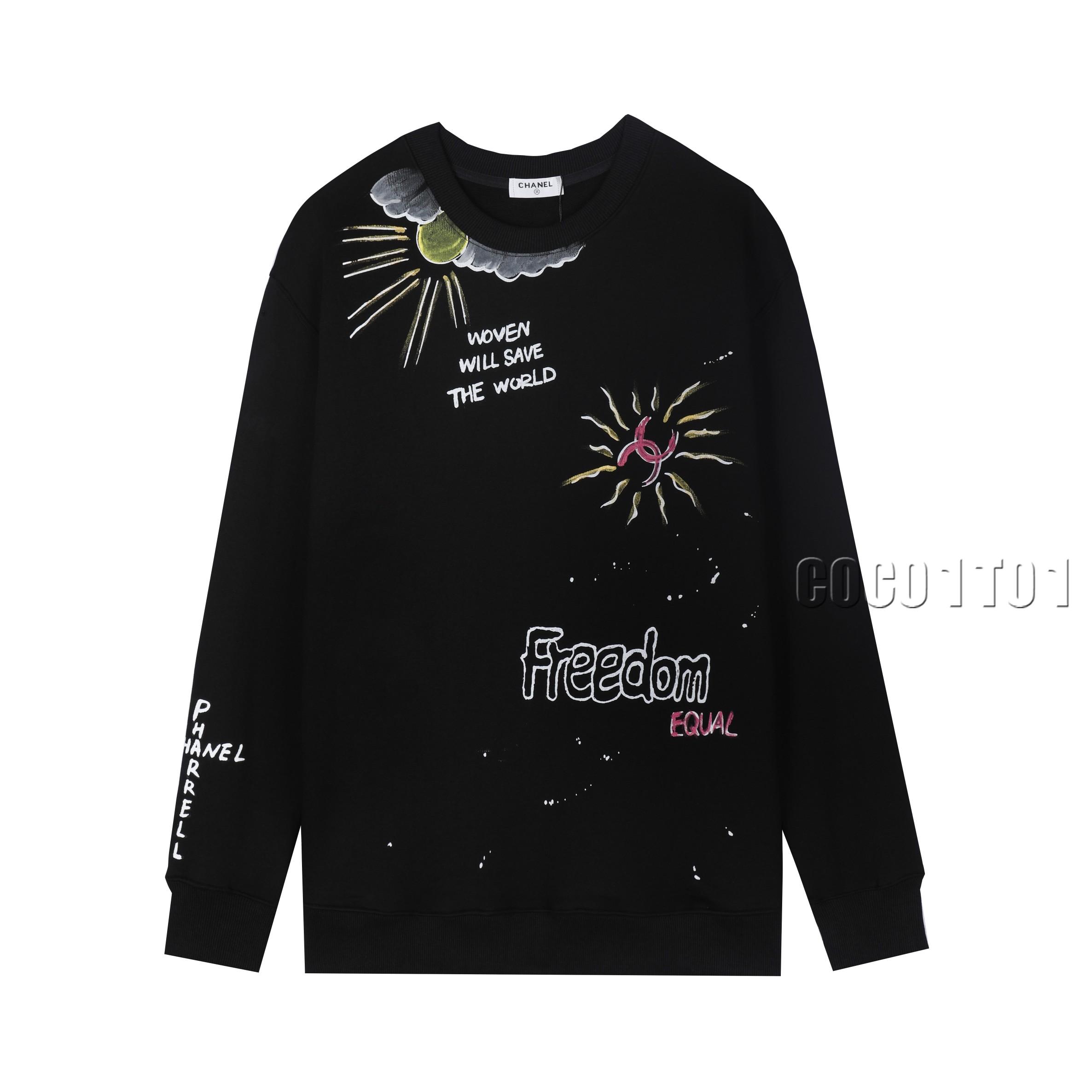 CHANEL Colorful Hand-painted Graffiti Crewneck Sweatshirt Black