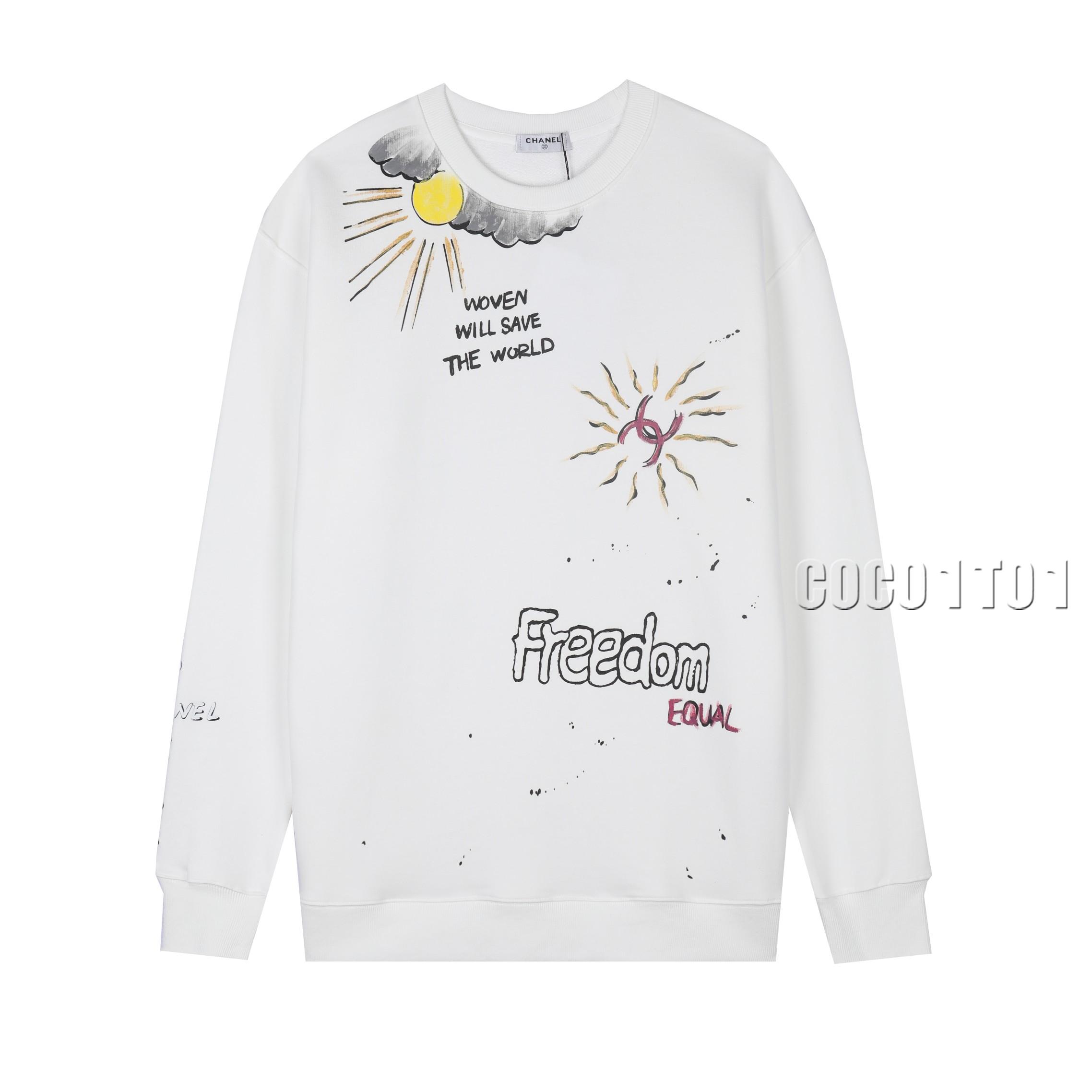 CHANEL Colorful Hand-painted Graffiti Crewneck Sweatshirt White