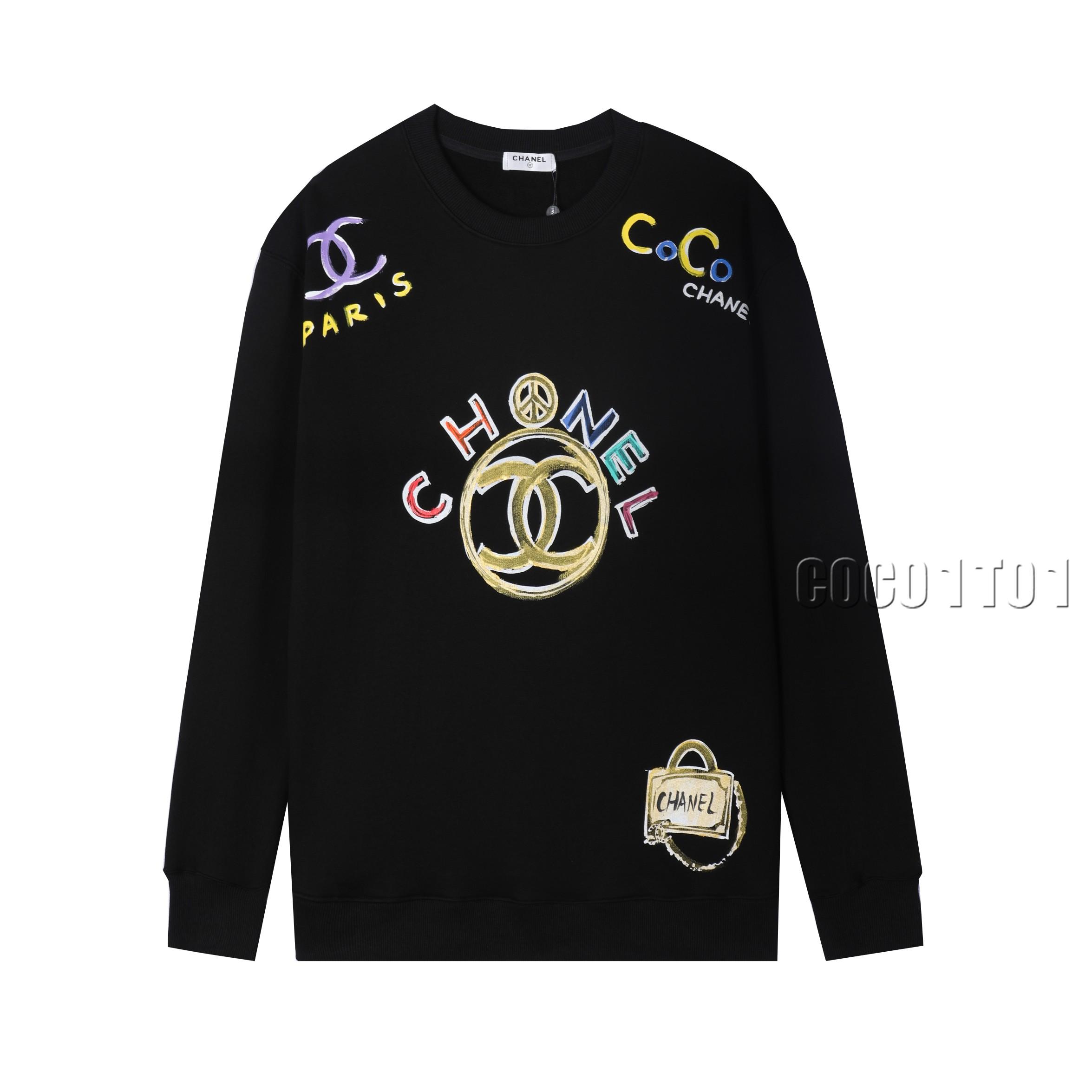 CHANEL Colorful Hand-painted Graffiti Crewneck Sweatshirt Black