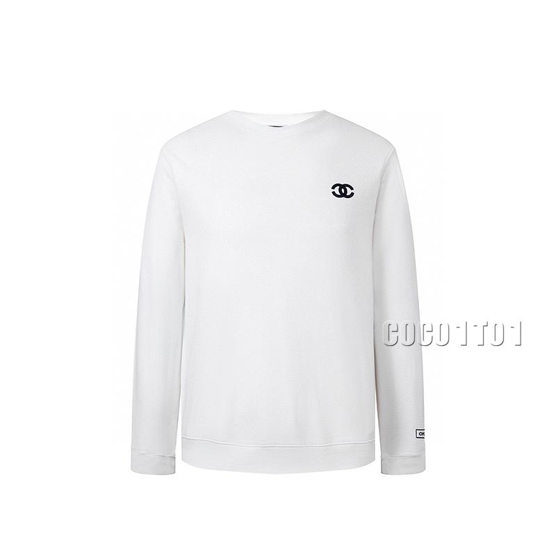 CHANEL Double C Raised High-density Embroidery Crewneck Sweatshirt White