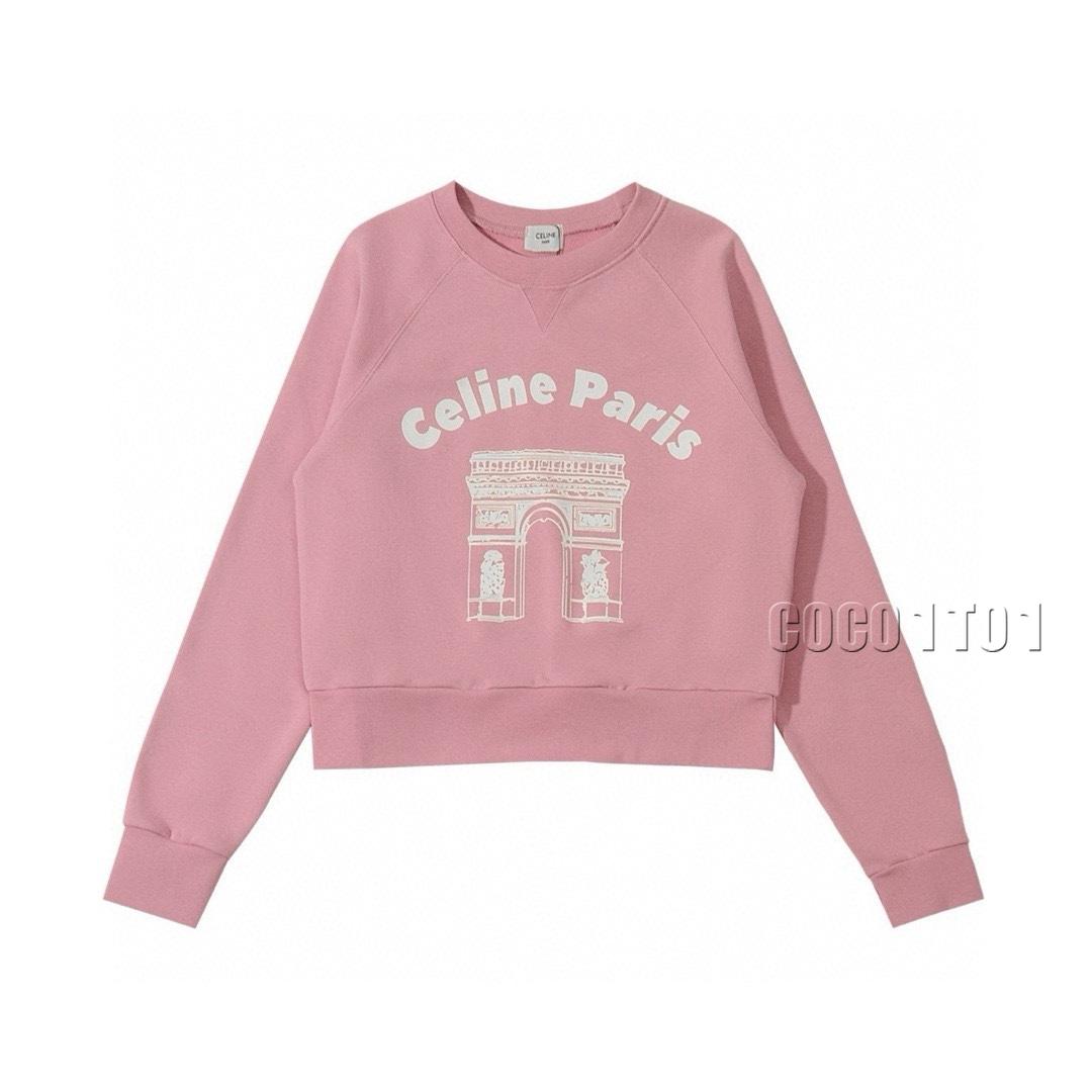 CELINE Architectural Logo Print Crewneck Sweatshirt in Light Pink Cropped