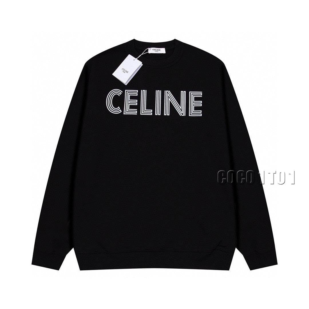 CELINE Multi-layer 3D Logo Print Crewneck Sweatshirt in Black